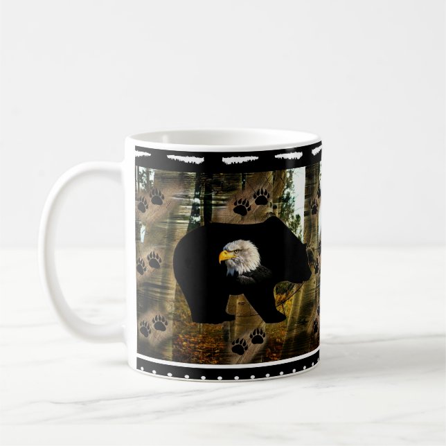 Black Bear Bald Eagle Bear Paw Prints Wilderness Coffee Mug (Left)