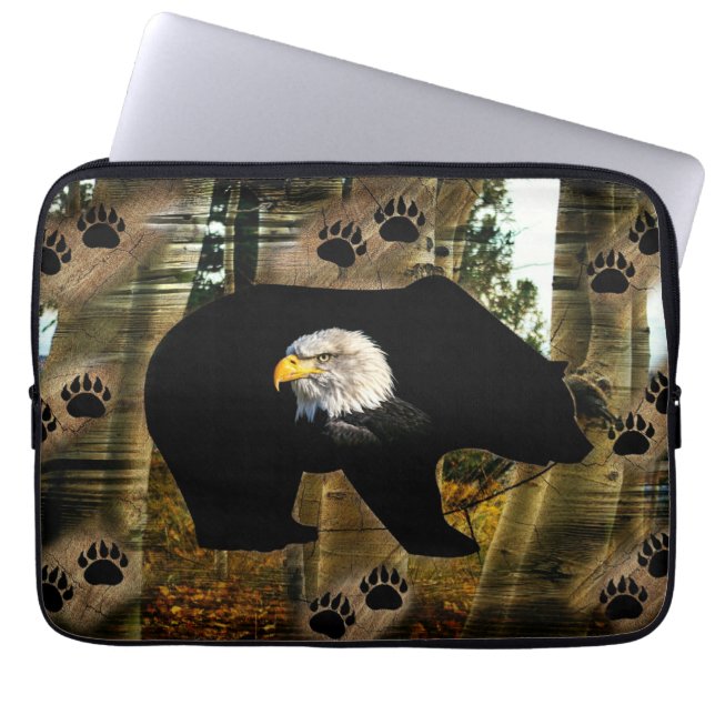 Black Bear Bald Eagle Bear Paw Prints Wilderness Laptop Sleeve (Front)