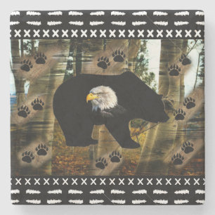 Black Bear Bald Eagle Bear Paw Prints Wilderness Stone Coaster