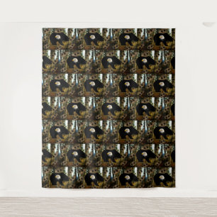 Black Bear Bald Eagle Bear Paw Prints Wilderness Tapestry