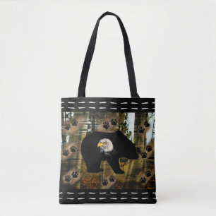 Black Bear Bald Eagle Bear Paw Prints Wilderness Tote Bag