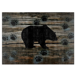 Black Bear Black Bear Paws Rustic Wood Cutting Board