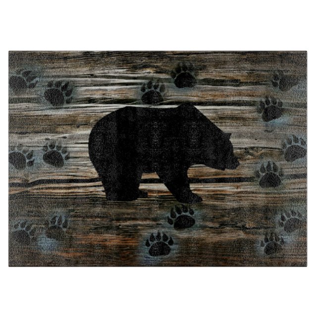 Black Bear Black Bear Paws Rustic Wood Cutting Board (Front)