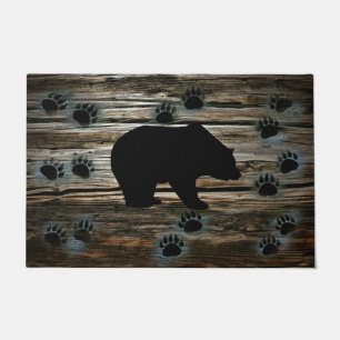 Black Bear Black Bear Paws Rustic Wood Doormat