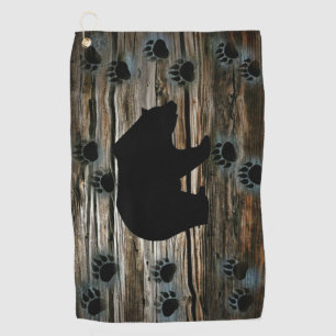 Black Bear Black Bear Paws Rustic Wood Golf Towel