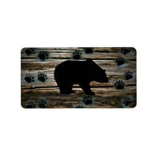 Black Bear Black Bear Paws Rustic Wood Label