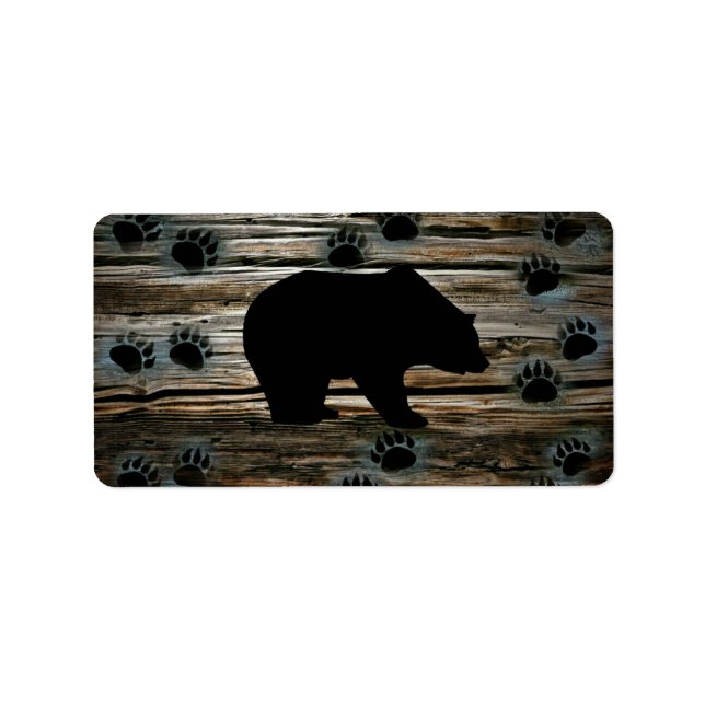 Black Bear Black Bear Paws Rustic Wood Label (Front)