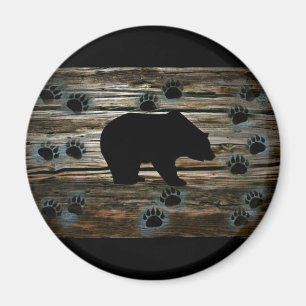 Black Bear Black Bear Paws Rustic Wood Magnet