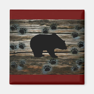 Black Bear Black Bear Paws Rustic Wood Magnet