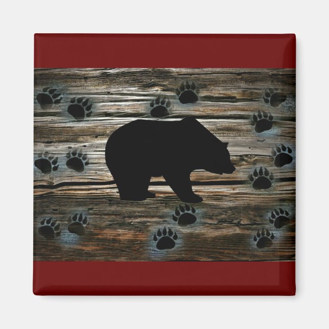 Black Bear Black Bear Paws Rustic Wood Magnet (Front)