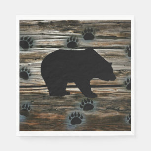 Black Bear Black Bear Paws Rustic Wood Napkin