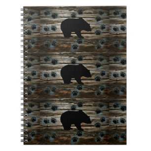 Black Bear Black Bear Paws Rustic Wood Notebook