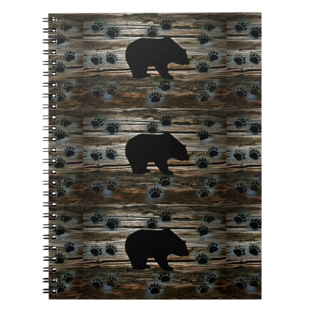 Black Bear Black Bear Paws Rustic Wood Notebook (Front)