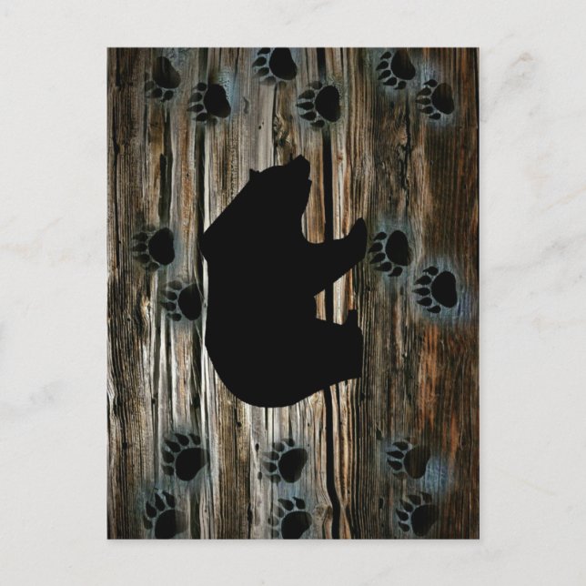 Black Bear Black Bear Paws Rustic Wood Postcard (Front)