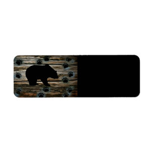 Black Bear Black Bear Paws Rustic Wood Return Address Label