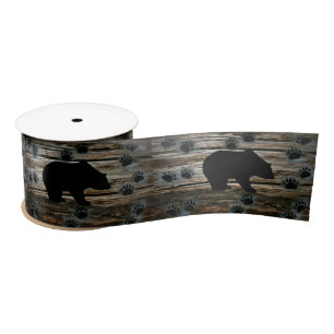Black Bear Black Bear Paws Rustic Wood Satin Ribbon