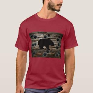 Black Bear Black Bear Paws Rustic Wood T-Shirt