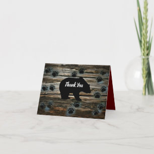 Black Bear Black Bear Paws Rustic Wood Thank You Card