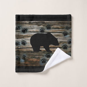 Black Bear Black Bear Paws Rustic Wood Wash Cloth