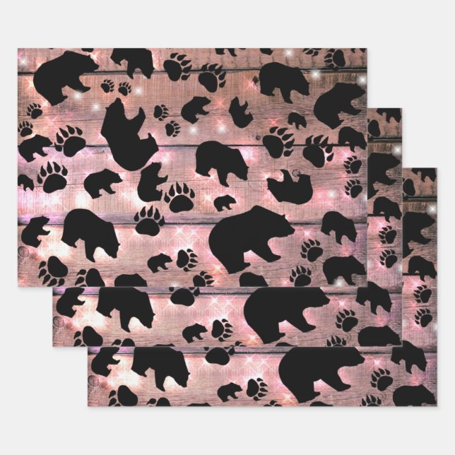 Black Bear Black Bear Paws Wrapping Paper Sheet (Set)