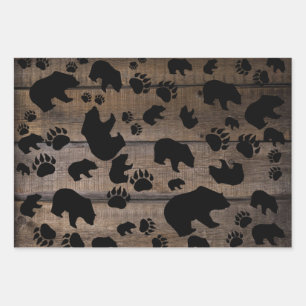 Black Bear Black Bear Paws Wrapping Paper Sheet