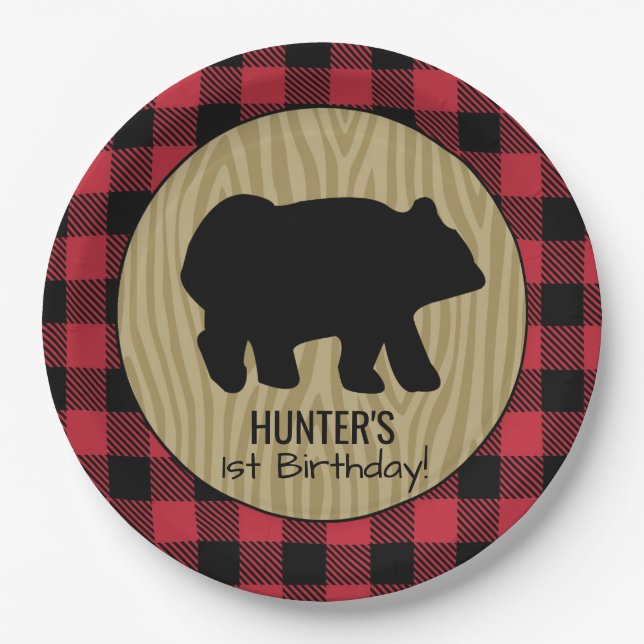 Black Bear Buffalo Plaid Lumberjack Plate (Front)