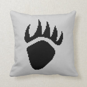 Black Bear Claw Pixel Grey Cushion