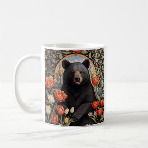 Black Bear Colourful Tulip Flowers Coffee Mug