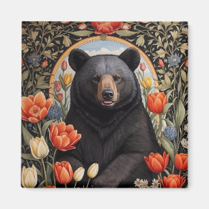 Black Bear Colourful Tulip Flowers Magnet