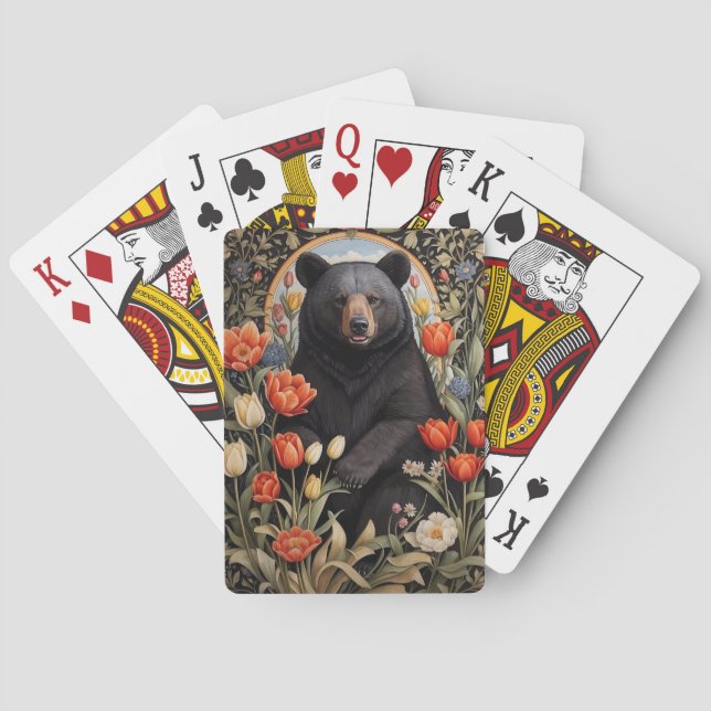 Black Bear Colourful Tulip Flowers Playing Cards (Back)
