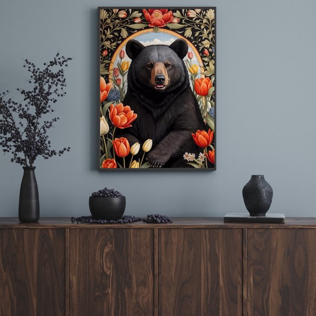 Black Bear Colourful Tulip Flowers Poster (Creator Uploaded)
