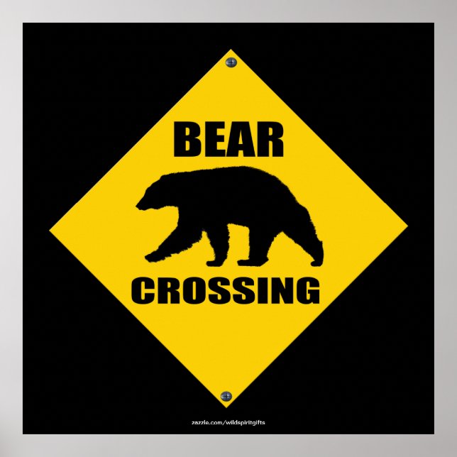 Black Bear CROSSING XING Road Sign Art poster (Front)