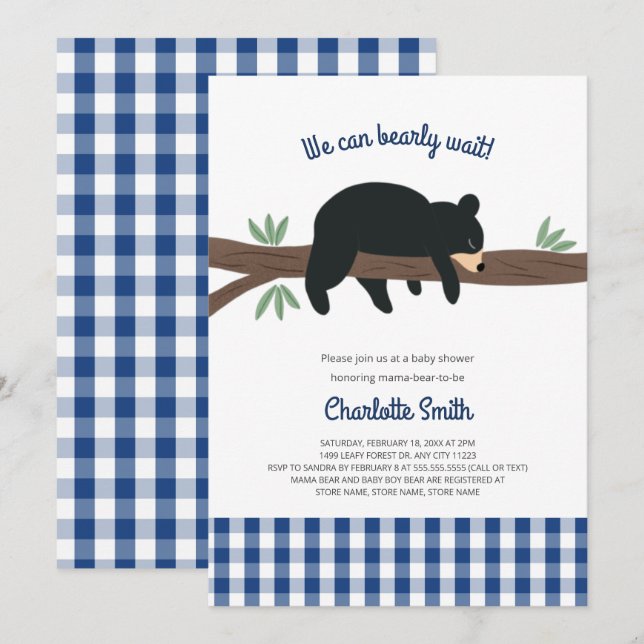 Black Bear Cub baby shower invitation (Front/Back)