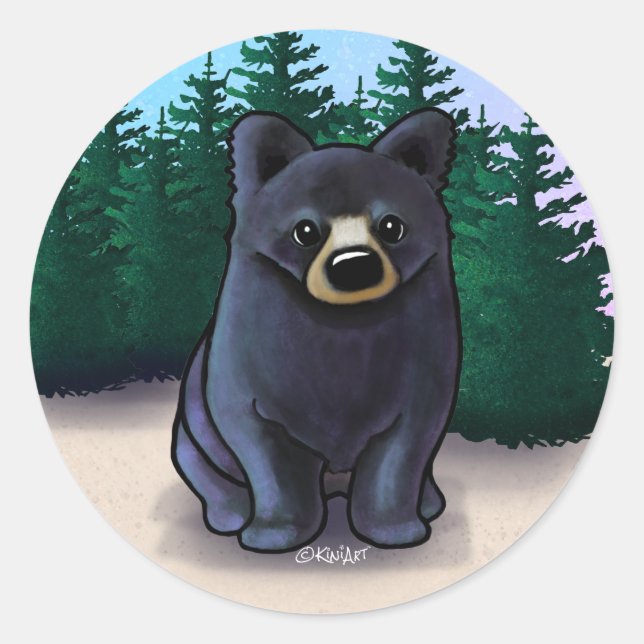 Black Bear Cub Classic Classic Round Sticker (Front)