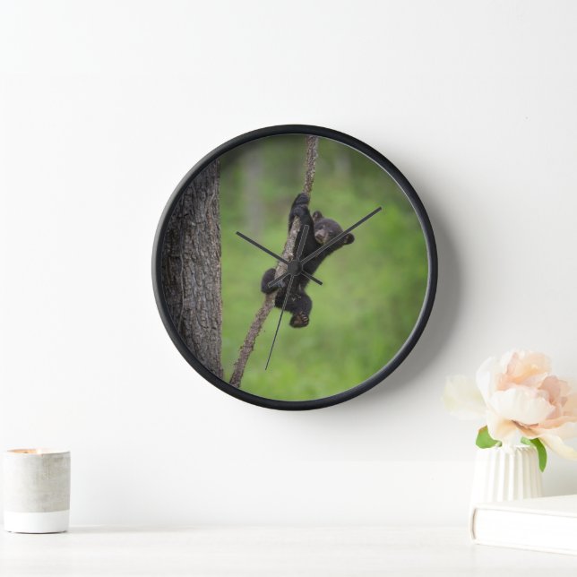 Black Bear Cub playing on Tree Limb Clock (Home)