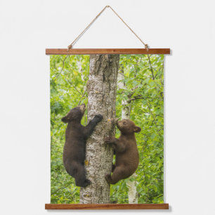 Black Bear Cubs Climbing Tree Hanging Tapestry