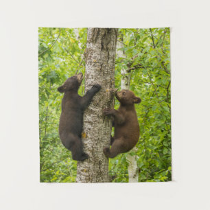 Black Bear Cubs Climbing Tree Tapestry