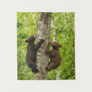 Black Bear Cubs Climbing Tree Tapestry