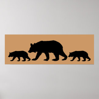 Black Bear & Cubs Silhouette Poster