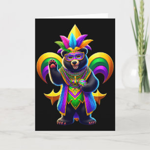 Black Bear Cute Mardi Gras Card