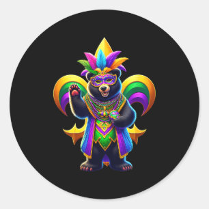Black Bear Cute Mardi Gras Classic Round Sticker
