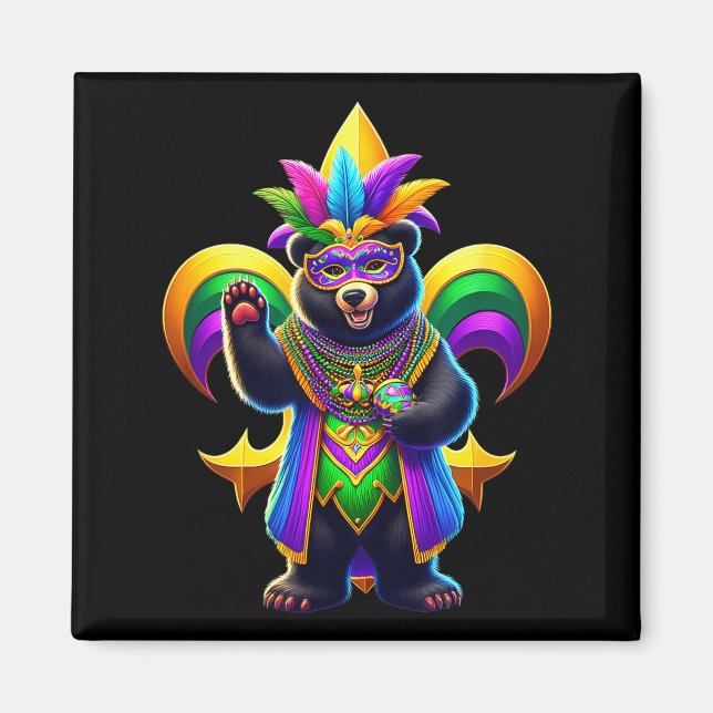Black Bear Cute Mardi Gras  Magnet (Front)