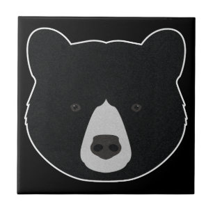 Black Bear Face Ceramic Tile