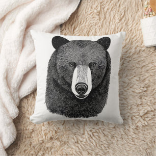 Black Bear Face original Animal art drawing Cushion