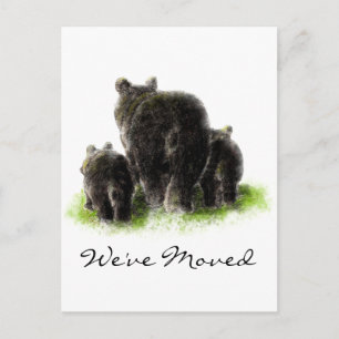 Black Bear Family Animal Nature Address New Home Announcement Postcard