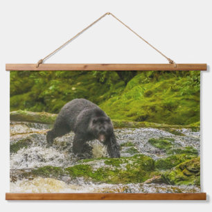 Black Bear Fishing   Qua Creek British Columbia Hanging Tapestry