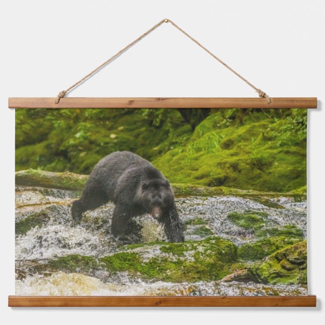 Black Bear Fishing | Qua Creek British Columbia Hanging Tapestry (Front)