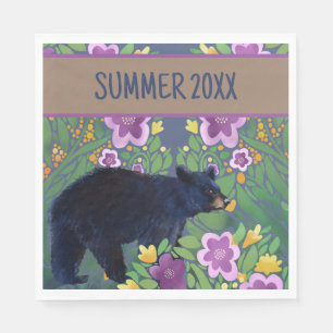 Black Bear Floral Paper Napkin