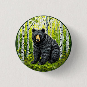 🐻 Black Bear Forest Glow ❄️ Birch Woodland Nature 3 Cm Round Badge