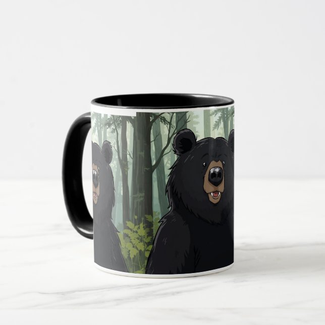 Black Bear Forest Mug – Cute Wildlife Coffee Cup G (Front Left)